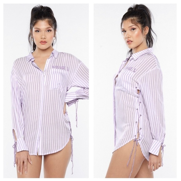 Savage X Fenty Other - Savage X Fenty COASTAL STRIPE WOVEN VOILE SLEEP SHIRT size medium NWOT